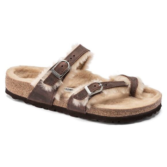Birkenstock Mayari Shearling Oiled Leather Brown Sandals US9 EU40 1020299 - Picture 1 of 7